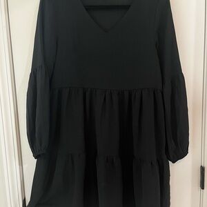 Black V-Neck Tiered Dress